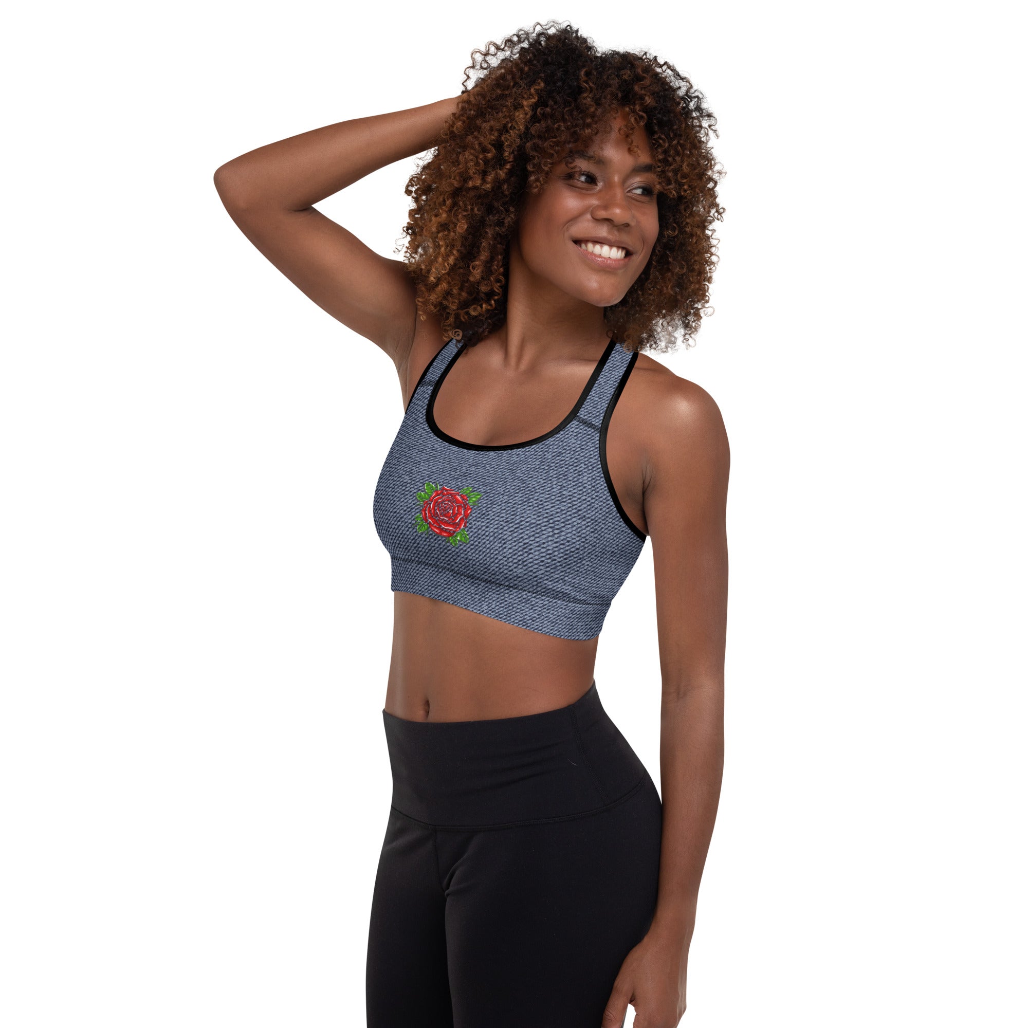 Blue Denim Rose Sports Bra